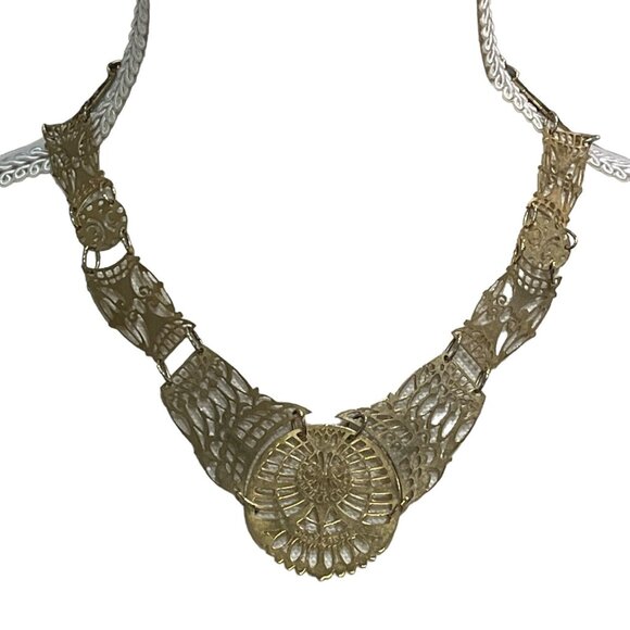 Mary Ann Scherr Necklace Modernist Gold Tone Handcrafted Art Pierced Design - Picture 3 of 14